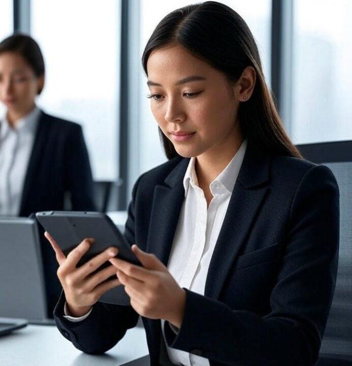 Two individuals collaborating on a digital tools interface, showcasing a dynamic and accessible online Tools platform.